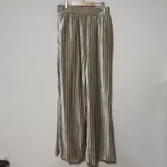 【美品】グローバルワーク ベージュ ストライプ ベルベット ワイドパンツ