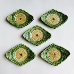 送料無料　江戸時代 源内焼　緑釉葵紋皿　径21cm 江戸時代 民平焼 源内焼 七寸皿 直径21.5㎝ 東Y6-1204①ベ
