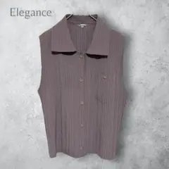 【Elegance エレガンス】　プリーツ加工　ノースリーブシャツ　ブラウス