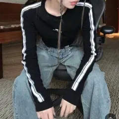 長袖 L トップス レディース かっこいい ブラック 韓国 【大人気】ショート丈
