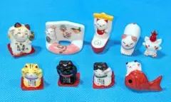 しあわせこいこい招き猫金運来復開運縁起物陶器製ミニ置物箸置き９匹セット