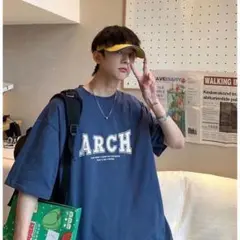 プリント 半袖 Tシャツ カットソー 男女兼用 ネイビー 紺色 L 新品