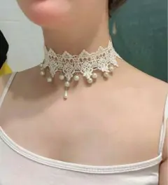 a新品☆ ホワイト ☆ ネックチョーカー ☆ ネックレス ☆プリンセス☆z