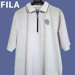 メンズ FILA GOLF ジップアップポロシャツ 半袖ゴルフシャツ ボーダー