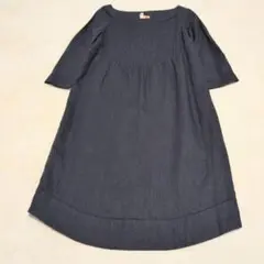 49AV.ジュンコシマダ　タック入り　リネン　チュニック　ワンピース　36　紺