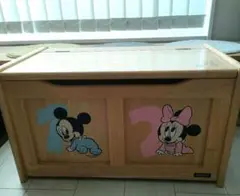 【美品】ディズニー 木製家具 収納ベンチ おもちゃ箱 KATOJI