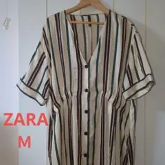 ZARA　ストライプ 半袖ワンピース　М