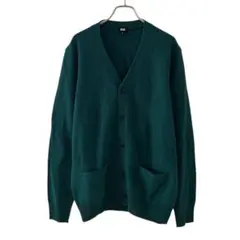 UNIQLO ユニクロ(M)ラムVネックカーディガン/メンズ/グリーン