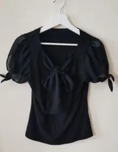 【美品】袖シフォンリボンカットソー