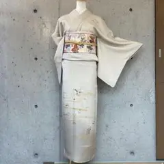 正絹 上質な訪問着 一部刺繍 一つ紋 アイボリー 袷