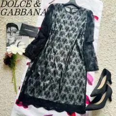 【美品】DOLCEu0026GABBANA 総レースワンピース ブラック 膝丈 46