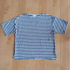 ネイビーアイボリー ストライプ Tシャツ ゆったりめトップス