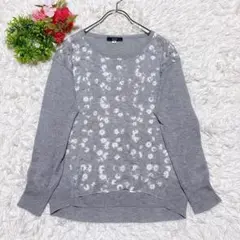 【エスピエ】 7分袖ニット 花柄 （S） レーヨン混 大人可愛い グレー系 美品