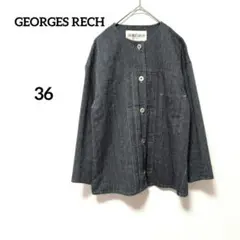 【美品】 ジョルジュレッシュ ノーカラー ジャケット ストレッチ デニム調 麻混