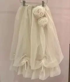 Rose motif ribbon tulle skirt long