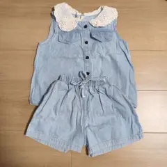 デニムシャツ＆ショートパンツセット　女の子上下セットアップ
