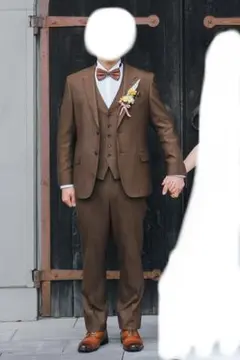 ブラウン 3ピーススーツ タキシード　結婚式　スーツ　茶色　前撮り　おまけ付き