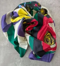 多色抽象パターン　絵画的シルクスカーフ