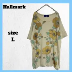 ＊ホールマーク カットソー Tシャツ 花柄 半袖 レディース ベージュ L