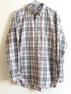 UNIQLO メンズ 長袖シャツ Lサイズ ピンク系 チェック柄 綿100％