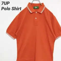 【7UP】 ポロシャツ 半袖シャツ オレンジ 鹿子素材 Lサイズ セブンアップ