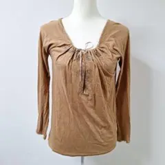 iiMK Uネック カットソー 長袖 リボン ブラウン【M】