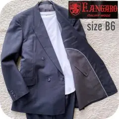 F.ANGARO ダブルチェックスーツ セットアップ グレー B6 ゆったり