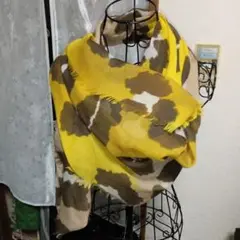 抽象模様 大判ストール イエロー ブラウン