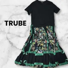 【TRUBE】Tシャツドッキングプリーツワンピース サファリ系デザイン