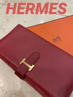 HERMES エルメス べアン 長財布 赤 ゴールド金具