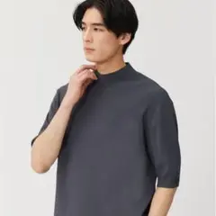 プラステUVカットレーヨンブレンドモックネックニットTシャツメンズMグレー