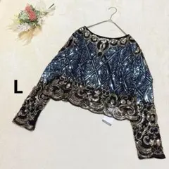 ANEWSTA【L】 デザインカットソー スパンコール ロングスリーブ キラキラ