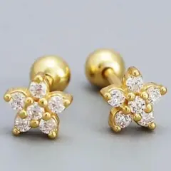 高品質　ジルコン　フラワースタッドピアス　ゴールド　ミニピアス　　シルバー925