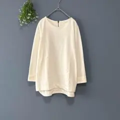 イロノヒ［L］美品　薄手軽やか　コットン混Aライントップス　前後アシメ　着痩せ