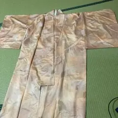 小紋 着物 オレンジ系 葉と花柄