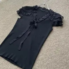 【美品✨】フラジール　リブニット　Tシャツ　黒　フリル　チュール