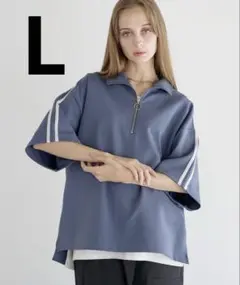 【LILL】ビッグシルエットシルケットライク5分袖ドレープハーフジップカットソー