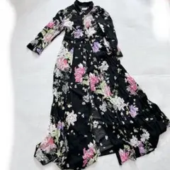 ZARA woman 花柄ロングシャツワンピース スカート　黒　芸能人着用