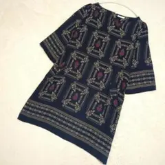 【美品】Weaver クラシカル　五分袖　チュニック　М　レトロ柄