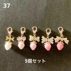 37 ハンドメイド いちご チャーム マスク ファスナー ストラップ 5個セット