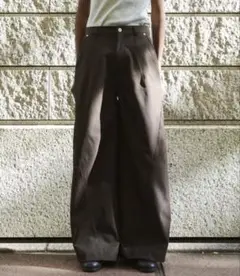 スーパーワイドバギーポリエステルスラックス ブラウン