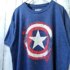 MARVEL アメコミ キャプテンアメリカ ロゴ Tシャツ ネイビー系 L 古着
