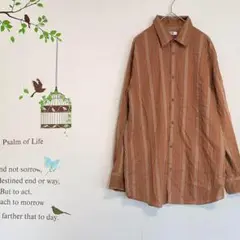 ユニクロ /リラックスストライプロングシャツ ブラウン レディースM