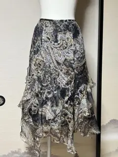 ah PARIENNE 日本製絹100%ペイズリー柄 フレアスカート