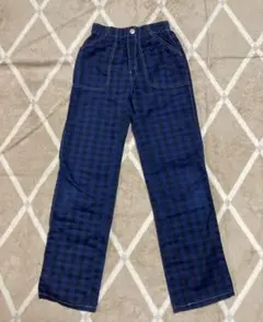 ネイビー チェック柄 ロングパンツ