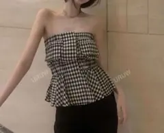 shein ギンガムチェック ベアトップ