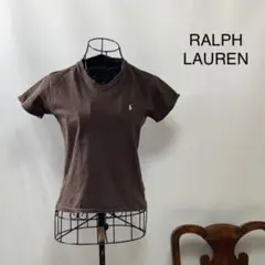 E 2493【茶色VネックMサイズ】ラルフローレン コットンカットソー大人目綺麗