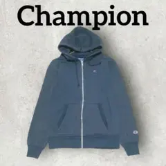 Champion ジップアップパーカー フード付き裏起毛パーカー (M)ネイビー