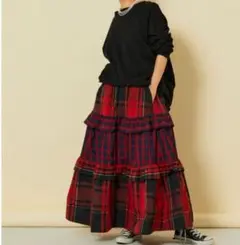 【Freada/フリーダ】美品✨ロングスカート ティアードスカート 赤 チェック