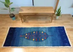 ペルシャ　ギャッベ　ランナー大　195×75　藍色　生命の木　ザクロの実